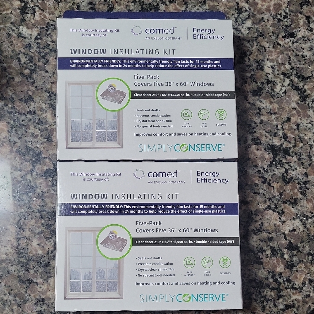 Lot of 2 Window Insulating Kit - Five-Pack cover five 36" x 60" windows new